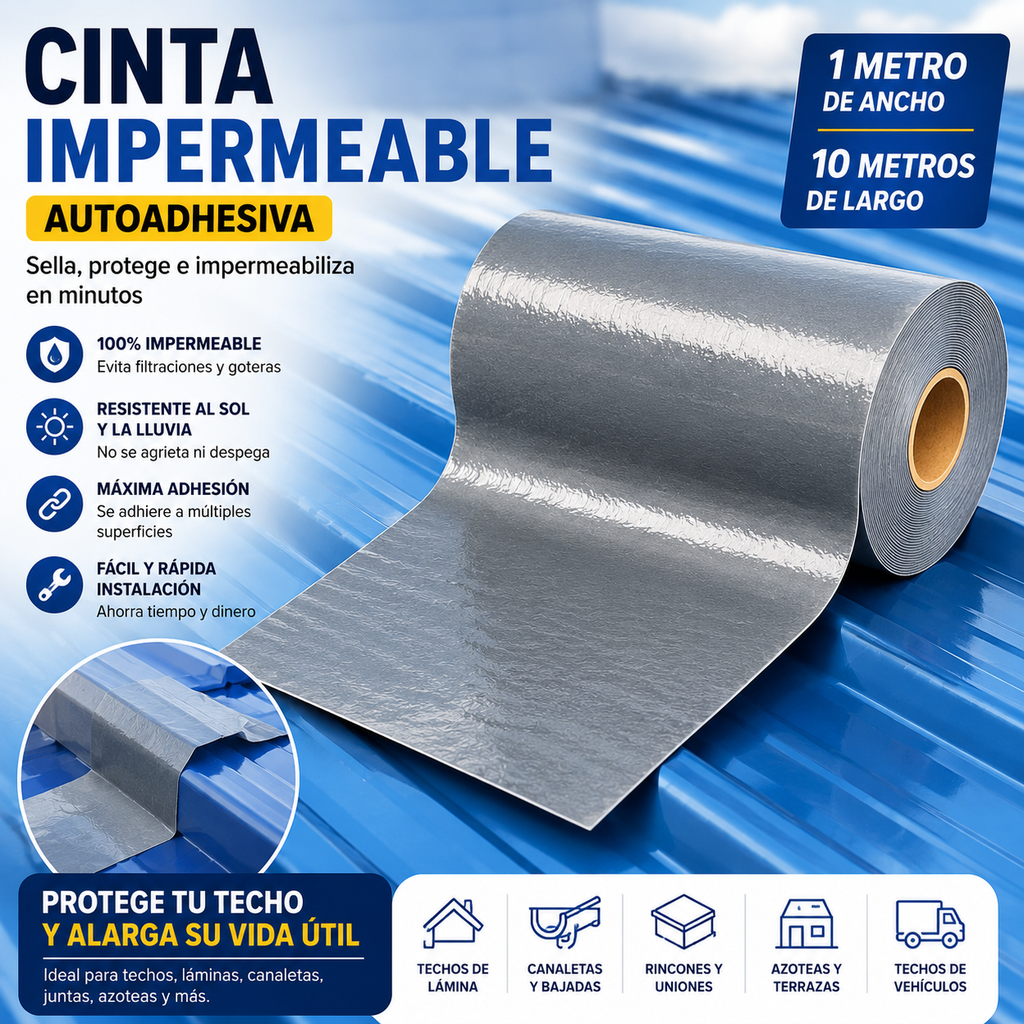 Cinta Adhesiva Impermeable – ¡Resiste Todo! (1m x 10m)